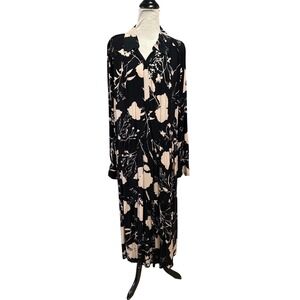 HM Black Cream Floral Tiered Maxi Shirt Dress Long Sleeve Viscose XL NWT